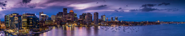 Aerial Panorama of Boston Waterfront at Twilight