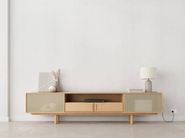 istock TV Cabinet with empty white wall background.Minimal style.3d rendering 1370180371