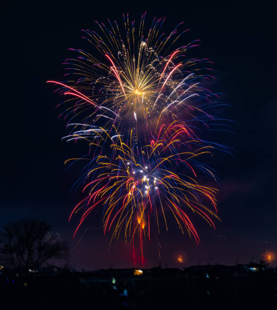 vertical fireworks display vertical fireworks display colorful night sky firework display photos stock pictures, royalty-free photos & images