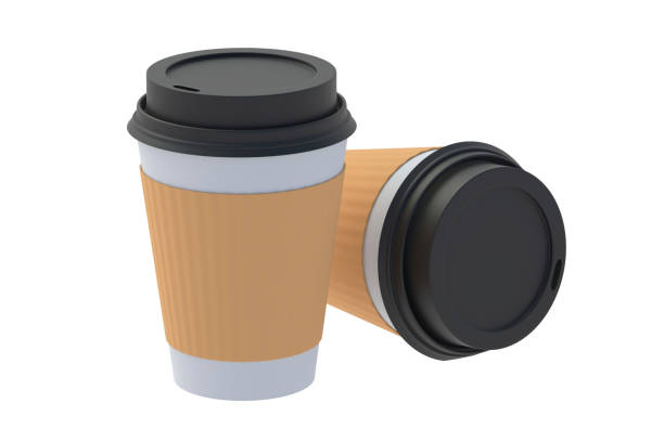 istock Disposable paper coffee cups isolated on white background. 3d render 1370184212