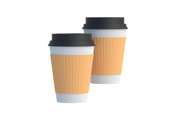 istock Disposable paper coffee cups isolated on white background. 3d render 1370184214