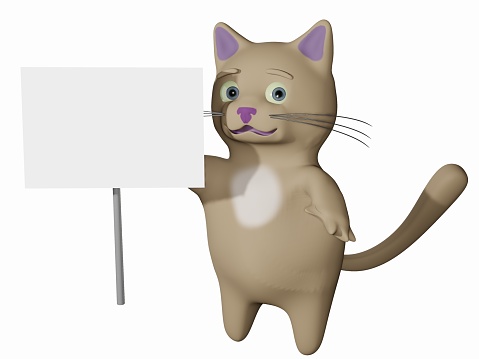 3D render of Cat and Blank sign