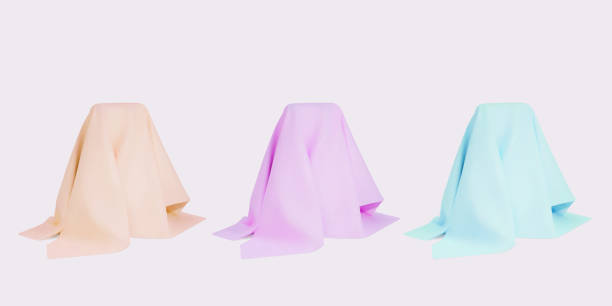 istock 3d set Surprises  in   an objects hidden under the silk in the form of a phones or tablets. Vector illustration. 1370187886