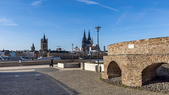 Cologne, Germany - Feb 12th 2022: Ancient Roman empire reached to where Cologne stands today. Ancient ruins are visible all over city area.