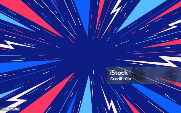 Abstract Blast Excitement Explosion Lightning Bolt Patriotyczne Tło - Stockowe grafiki wektorowe i więcej obrazów Tło