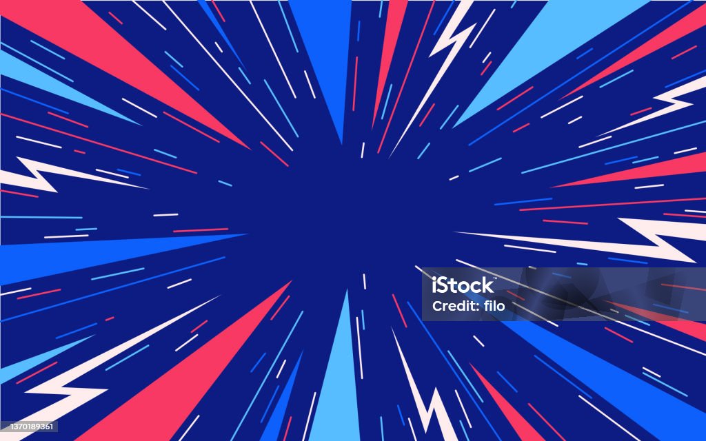 Abstract Blast Excitement Explosion Lightning Bolt Patriotic Background Abstract zap explosion dash line lightning bolt background pattern design. Backgrounds stock vector