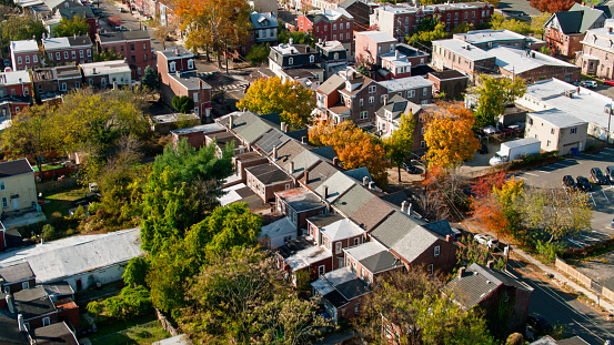 Aerial shot of Trenton, New Jersey on a sunny afternoon in Fall. 

Authorization was obtained from the FAA for this operation in restricted airspace.