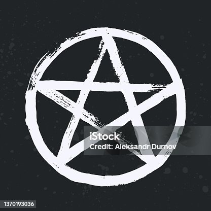 istock White pentagram symbol isolated on black background. A star in a circle - a symbol of occultism, esoteric, magic and mysticism. Pentacle sign with paint brush texture effect. Vector illustration. 1370193036