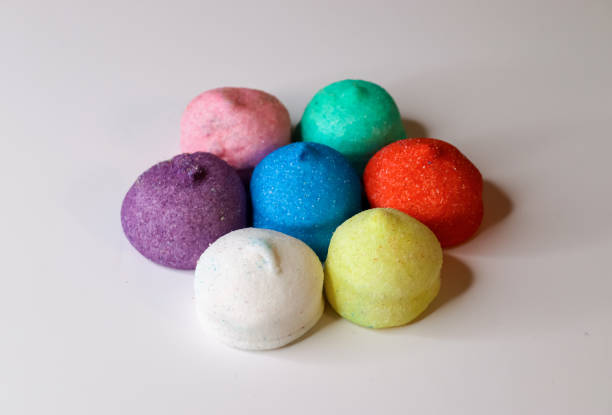 istock Selective focus on very colorful and delicious marshmallow candy on a white background 1370196411
