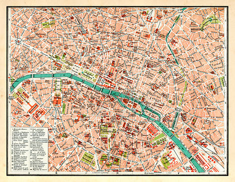 Antique map of Paris downtown France 1898
Original edition from my own archives
Source : 1898 Brockhaus Konversationslexikon
