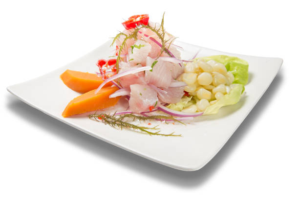 Peruvian Food Peruvian food: Fish ceviche. seviche photos stock pictures, royalty-free photos & images