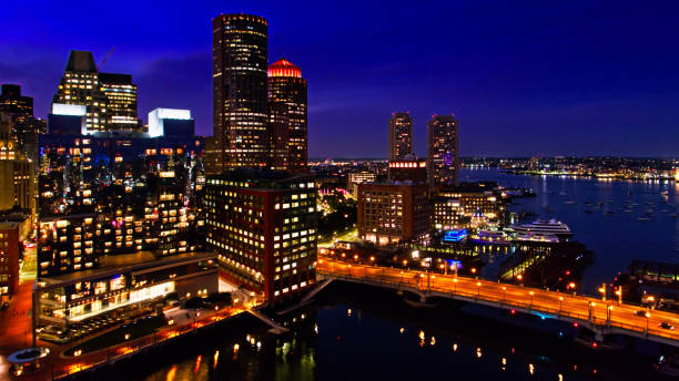 istock Fort Point Channel in Boston at Night - Aerial 1370200951
