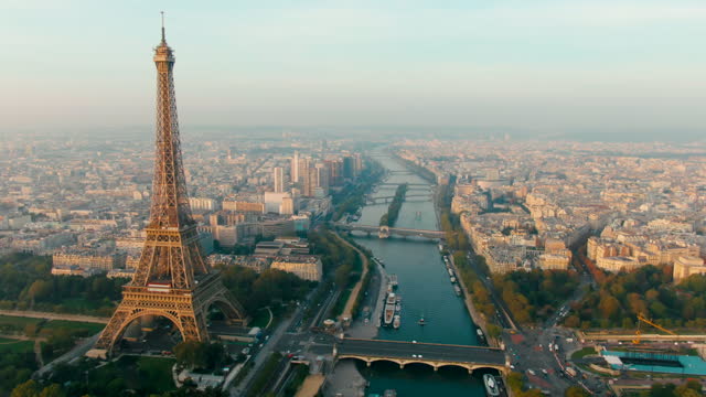 Aerial view of Paris Cityscape with Eiffel Tower as main Landmark in France