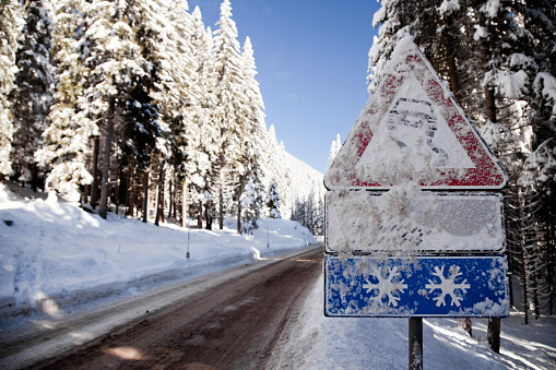 Snowing day in Falcade, Italy.