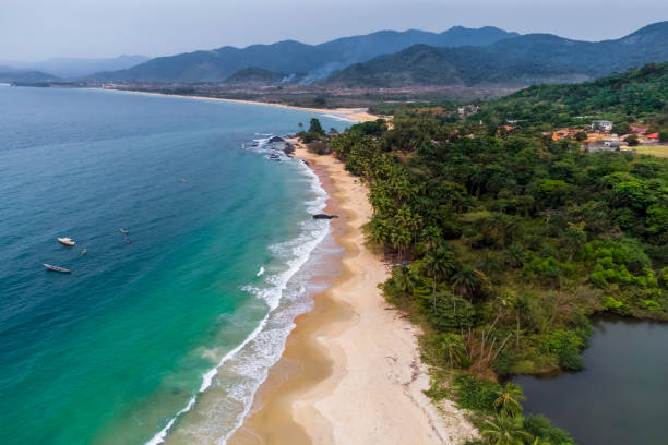 istock Aerial panoramic landscape at Bureh beach 1370203670