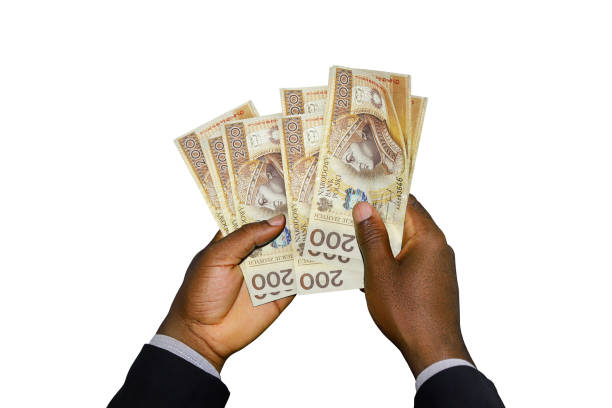 istock Black Hands in suit holding 3D rendered polish zloty notes 1370206796