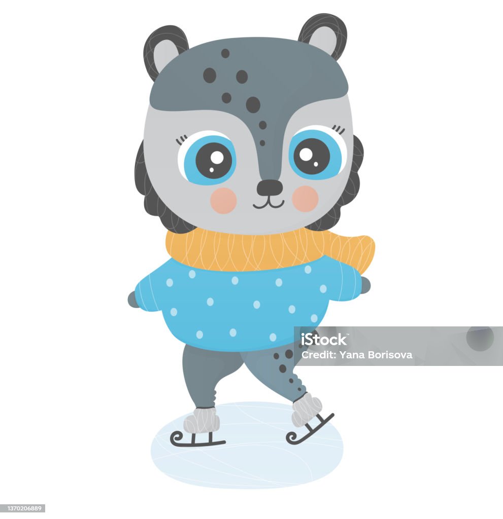 Ein Süßer Kleiner Teddybär Läuft Auf Dem Eis Erholung Im Freien Auf