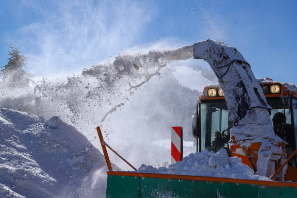 istock a snowplow is clearing snow from the road 1370209458