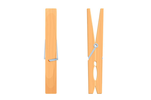 istock Set clothes peg wooden household object in cartoon style isolated on white background. Modern clothes pin vector icon. . Vector illustration 1370211956