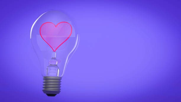istock Light bulb with a red heart on a purple background. Love concept. 3D rendering 1370214824
