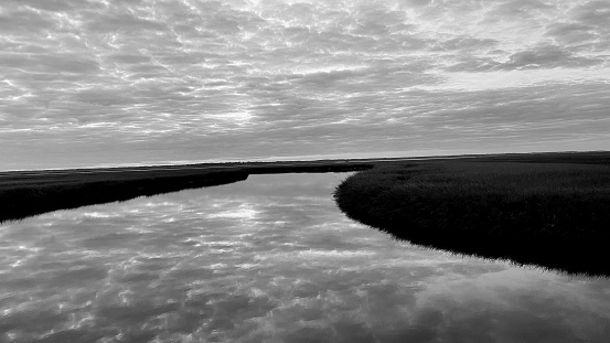 Amelia Island sunset black and white in the marsh