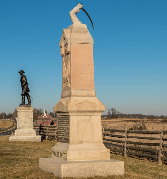 미국 펜실베이니아 주 게티즈버그의 전장에 있는 기념물 - american civil war battle conflict gettysburg national military park 뉴스 사진 이미지