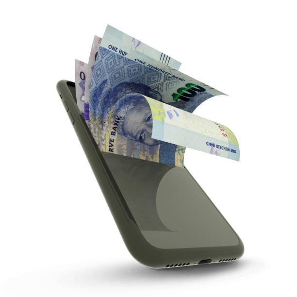 istock 3D rending of South African Rand notes inside a mobile phone isolated on white background 1370234473