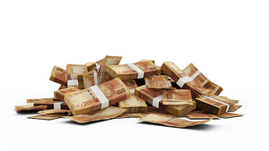 3D Stack of 200 South African Rand notes