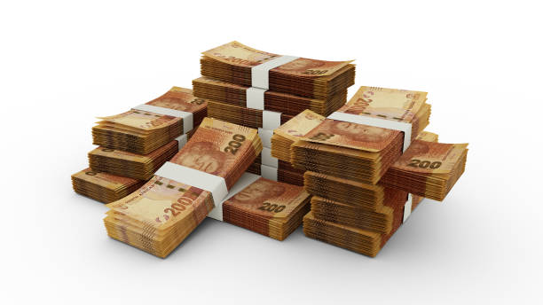 istock Stack of 200 South African Rand notes. 3D rendering of bundles of banknotes 1370234503