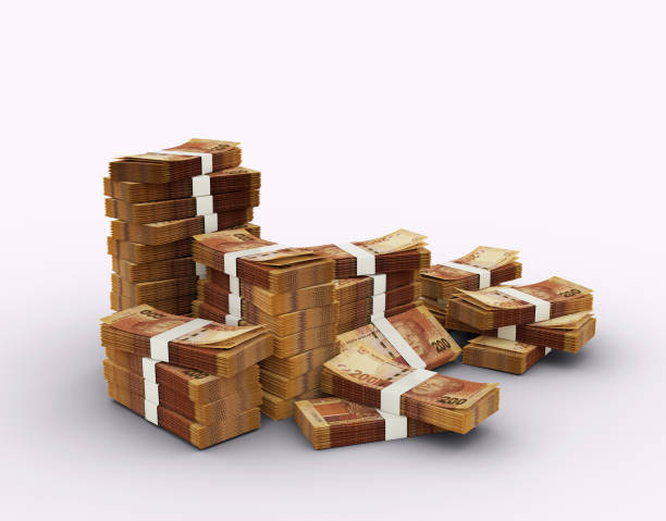 istock Stack of 200 South African Rand notes. 3D rendering of bundles of banknotes 1370234516