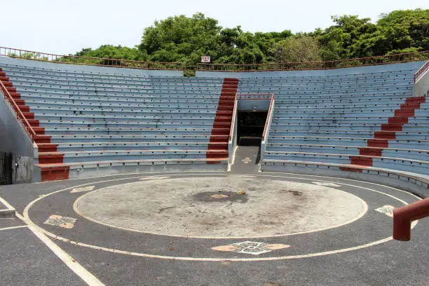 Abandoned stage for dance performance in Uluwatu Temple of Bali. Taken January 2022.