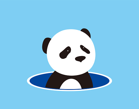 Panda on the hole, watching  outside vector illustration