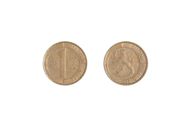 istock Old Finnish one markka coin. Black backgroung. 1370247528