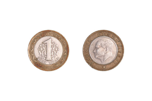 istock One lira coin. black background on both sides. Turkey 2009 1370248488