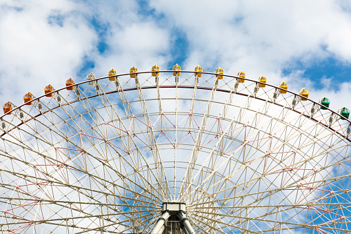 Ferris wheel on a blue sky background