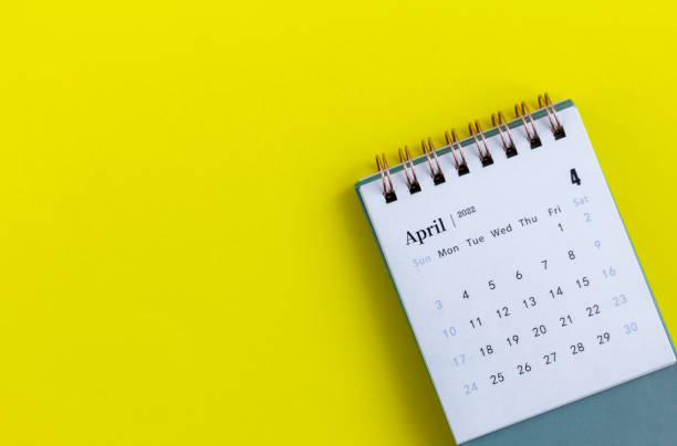 istock April 2022 on the calendar, top view. 1370256150