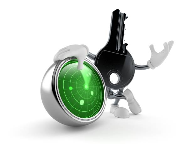 istock Door key character with radar 1370257511