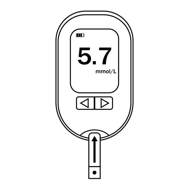 illustrazioni stock, clip art, cartoni animati e icone di tendenza di dispositivo di misurazione della glicemia illustrazione vettoriale isolata con contorno nero - blood sugar test examining instrument of measurement diabetes