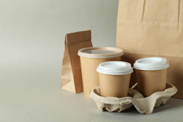 istock Delivery containers for takeaway food on gray background 1370265058