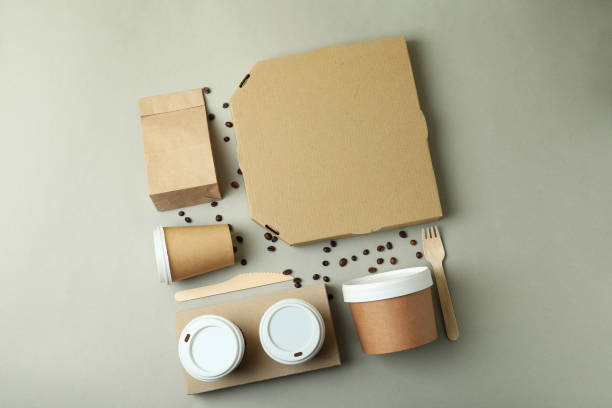 istock Delivery containers for takeaway food on gray background 1370265094