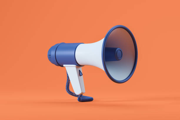istock Megaphone icon on orange background, advertisement and marketing company 1370267453
