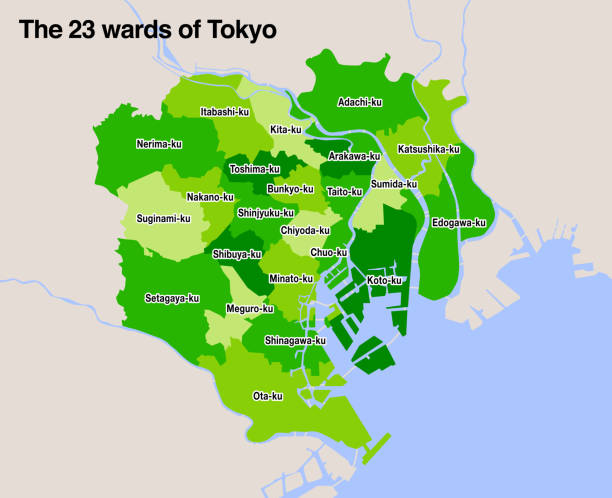 Japan map, Tokyo 23 wards vector illustration material Japan map, Tokyo 23 wards vector illustration material setagaya ward stock illustrations