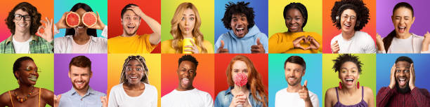 istock Positive different young diverse guys and ladies gesturing and making signs hands on colored background 1370268934