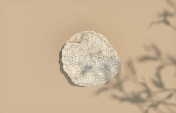 istock Natural stone plate with foliage shadow background for product display. Flat lay. Top view. 1370268938