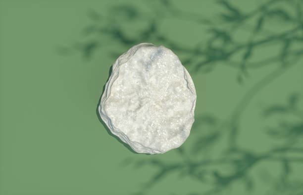 istock Natural stone plate with foliage shadow background for product display. Flat lay. Top view. 1370268965