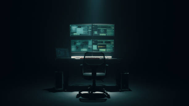 istock Man starting to write malware in dark room 1370269936