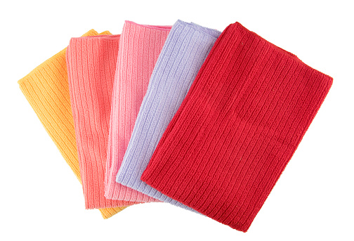 Colorful microfiber rags isolated on white background