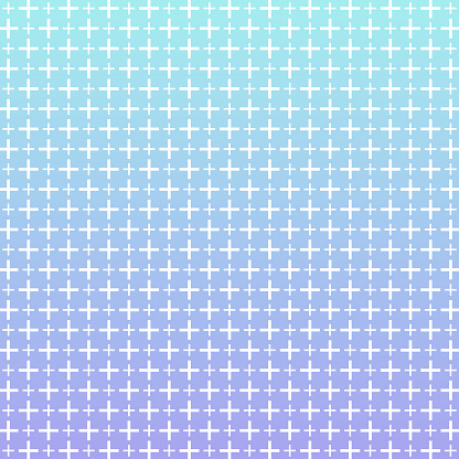 White grid of plus shapes in two sizes on blue gradient pattern