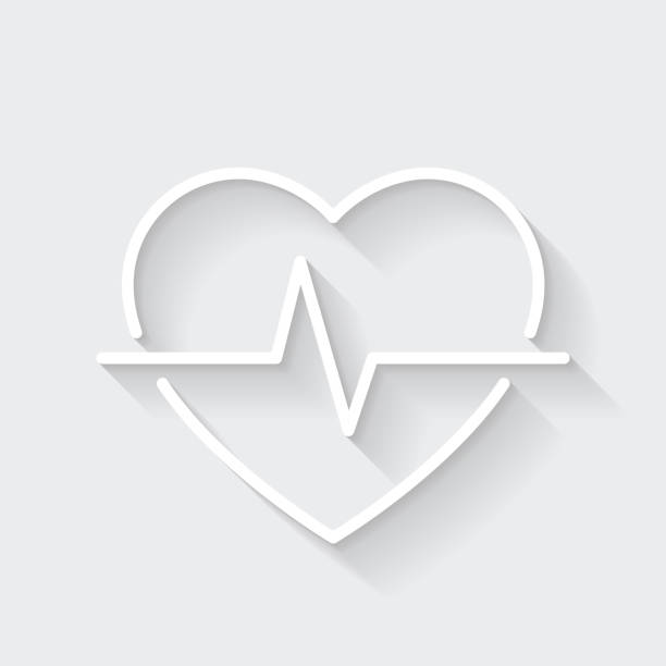 Heartbeat - Heart pulse. Icon with long shadow on blank background - Flat Design White icon of "Heartbeat - Heart pulse" in a flat design style isolated on a gray background and with a long shadow effect. Vector Illustration (EPS10, well layered and grouped). Easy to edit, manipulate, resize or colorize. Vector and Jpeg file of different sizes. fitness tracker illustration stock illustrations