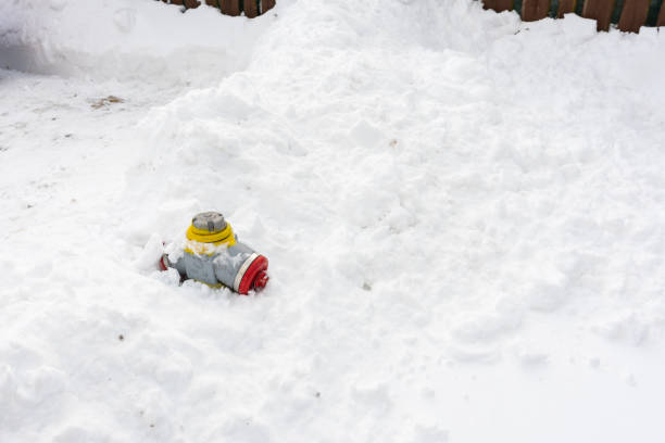 Fire hydrant covered with big amount of snow.